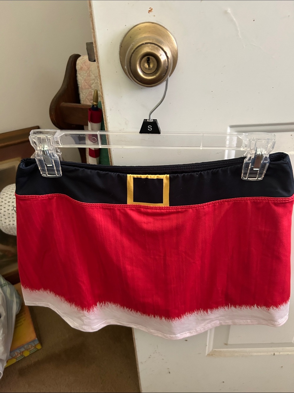 Women's Red Santa-Inspired Mini Skirt with Black Waistband .Size Small